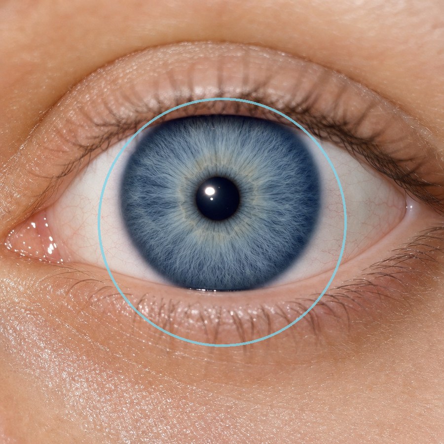 Example: a blue eye filling the frame, centred and sharp